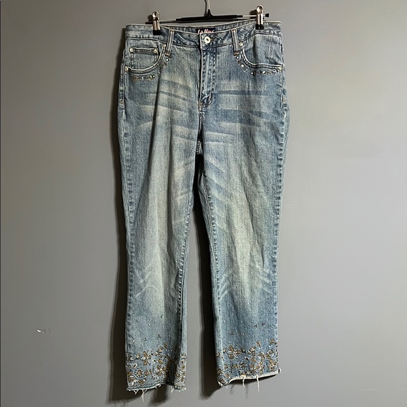 L.A. Blues Blue Ankle Cropped Jeans with Embellished Hem size 12 - Picture 1 of 10